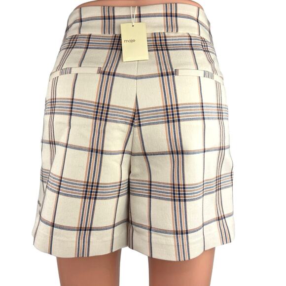 NEW Maje Izore White Blue Plaid Checkered High Waist Pockets Casual Shorts Sz XS - Picture 3 of 5